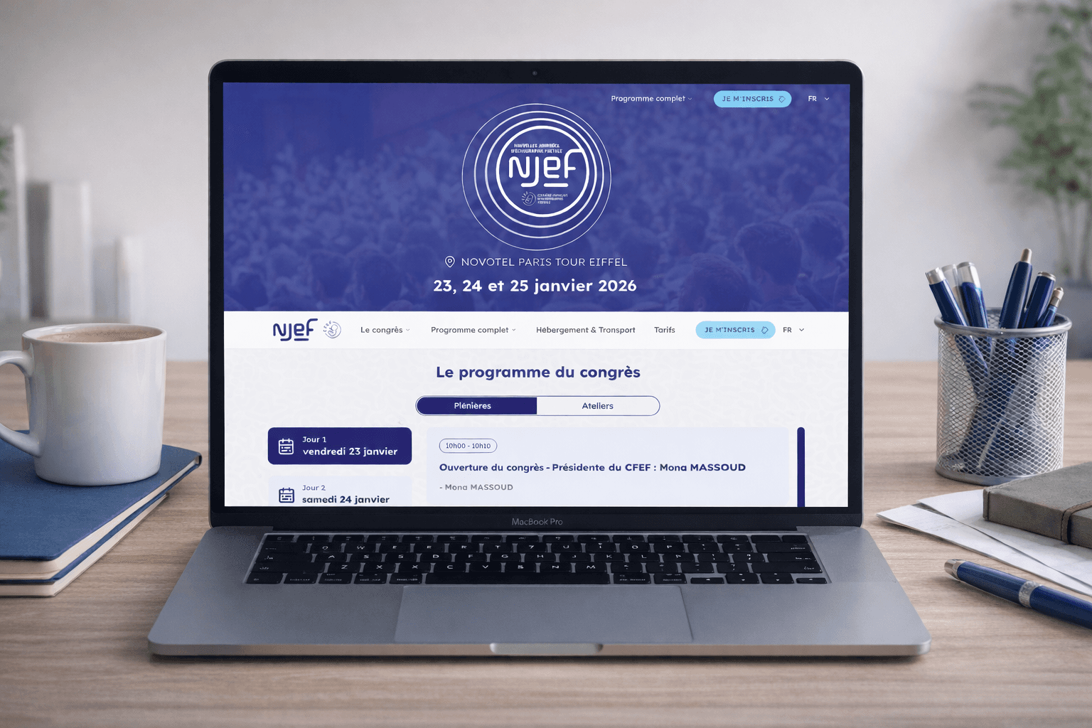 Projet NJEF — Nouvelles Journées d'Échographie Fœtale — Plateforme web pour le congrès annuel d'échographie fœtale organisé par le Collège Français d'Échographie Fœtale (CFEF). Plus de 300 professionnels de santé inscrits dès la première édition.